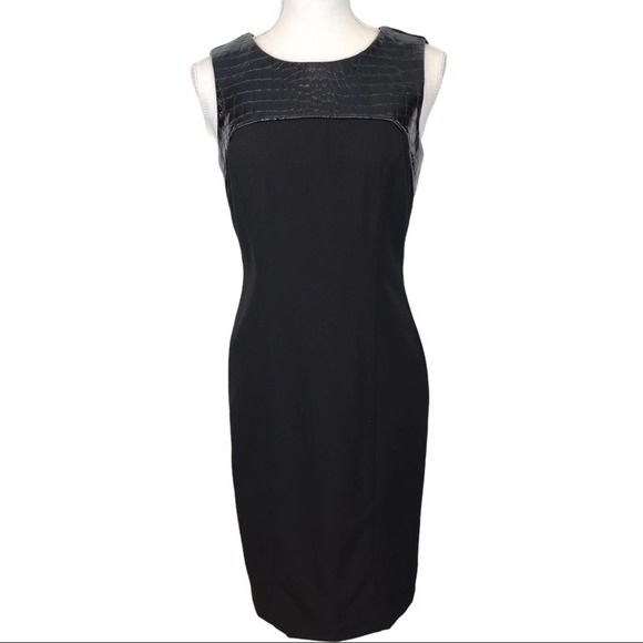 Donna Degnan sheath midi dress leather patch 2 - Picture 2 of 13